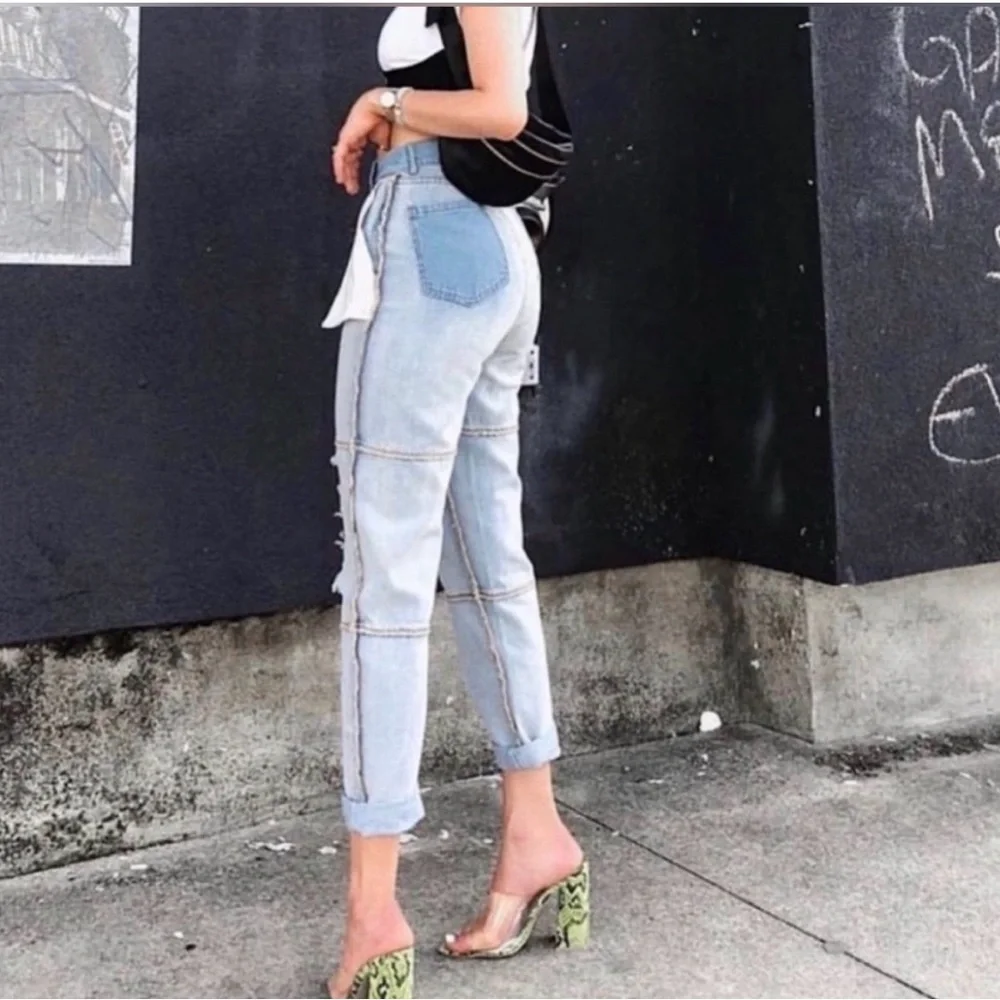 Maniere De Voir Eccentric Inside Out Distressed Grunge Jeans Sz UK 8 / US 4 - Picture 3 of 8